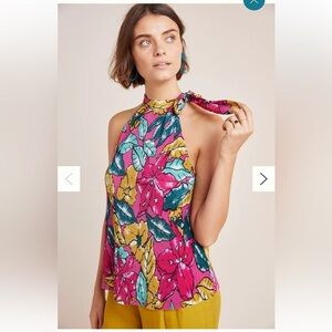 New! Maeve | Anthropologie Sleeveless Floral Top Tie Neck Women’s Size Large